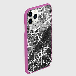 Чехол iPhone 11 Pro матовый Абстракция - белые трещины на сером фоне, цвет: 3D-фиолетовый — фото 2