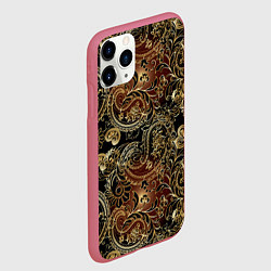 Чехол iPhone 11 Pro матовый Золотые узоры пейсли, цвет: 3D-малиновый — фото 2