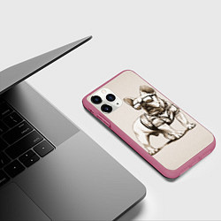 Чехол iPhone 11 Pro матовый Французский бульдог в очках и рубашке, цвет: 3D-малиновый — фото 2
