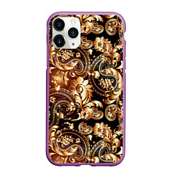 Чехол iPhone 11 Pro матовый Пейсли золотые узоры