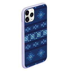 Чехол iPhone 11 Pro матовый Blue tribal geometric, цвет: 3D-светло-сиреневый — фото 2