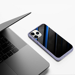 Чехол iPhone 11 Pro матовый Black blue lines, цвет: 3D-светло-сиреневый — фото 2