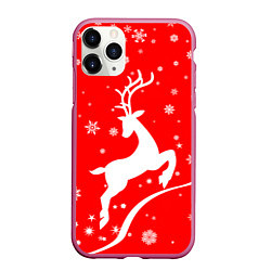 Чехол iPhone 11 Pro матовый Christmas deer, цвет: 3D-малиновый