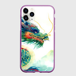Чехол iPhone 11 Pro матовый Japanese dragon - watercolor art