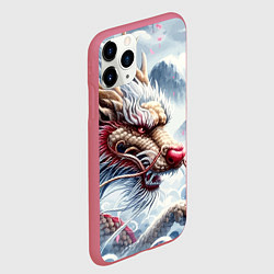 Чехол iPhone 11 Pro матовый Свирепый японский дракон - искусство, цвет: 3D-малиновый — фото 2