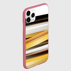 Чехол iPhone 11 Pro матовый Черные белые желтые полосы, цвет: 3D-малиновый — фото 2