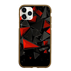 Чехол iPhone 11 Pro матовый Черные и красные треугольные частицы, цвет: 3D-коричневый