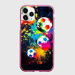Чехол iPhone 11 Pro матовый Разноцветные футбольные мячи, цвет: 3D-малиновый