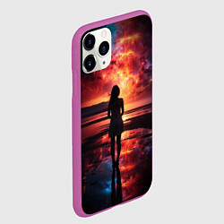 Чехол iPhone 11 Pro матовый Девушка на закате - космос, цвет: 3D-фиолетовый — фото 2