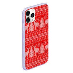 Чехол iPhone 11 Pro матовый Новогодний узор с оленями и елками, цвет: 3D-светло-сиреневый — фото 2
