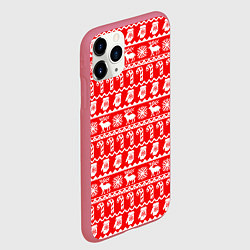 Чехол iPhone 11 Pro матовый Новогодний узор с оленями и снежинками, цвет: 3D-малиновый — фото 2