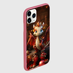 Чехол iPhone 11 Pro матовый Дракон с новогодними шариками, цвет: 3D-малиновый — фото 2