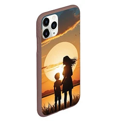 Чехол iPhone 11 Pro матовый Мать и дитя на закате, цвет: 3D-коричневый — фото 2