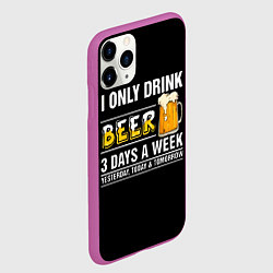 Чехол iPhone 11 Pro матовый I only drink beer 3 days a week, цвет: 3D-фиолетовый — фото 2