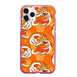 Чехол iPhone 11 Pro матовый Оранжевый дракон 2024