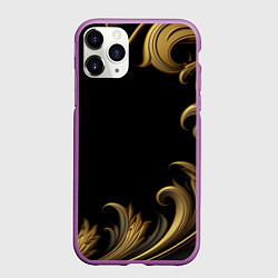 Чехол iPhone 11 Pro матовый Золотой узор в виде пера