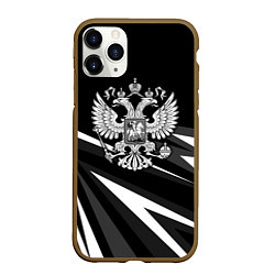 Чехол iPhone 11 Pro матовый Герб РФ - white and black geometry, цвет: 3D-коричневый