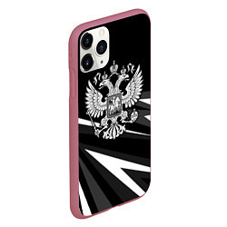 Чехол iPhone 11 Pro матовый Герб РФ - white and black geometry, цвет: 3D-малиновый — фото 2