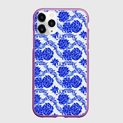 Чехол iPhone 11 Pro матовый Гжель классика, цвет: 3D-фиолетовый