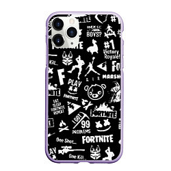 Чехол iPhone 11 Pro матовый Fortnite alllogo black, цвет: 3D-светло-сиреневый