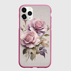 Чехол iPhone 11 Pro матовый Нежные розовые розы на стене