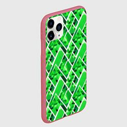 Чехол iPhone 11 Pro матовый Зелёные треугольники и белые полосы, цвет: 3D-малиновый — фото 2