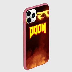 Чехол iPhone 11 Pro матовый Doom storm огненное лого, цвет: 3D-малиновый — фото 2