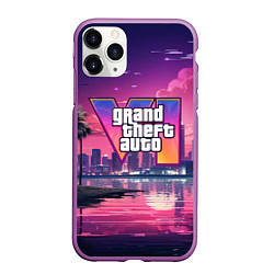 Чехол iPhone 11 Pro матовый GTA 6 nigh city, цвет: 3D-фиолетовый