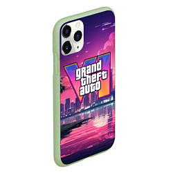 Чехол iPhone 11 Pro матовый GTA 6 nigh city, цвет: 3D-салатовый — фото 2