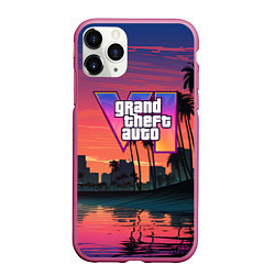 Чехол iPhone 11 Pro матовый GTA 6 лого на фоне заката