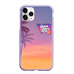Чехол iPhone 11 Pro матовый Gta 6 пальмы и птицы, цвет: 3D-светло-сиреневый