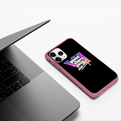 Чехол iPhone 11 Pro матовый Gta 6 vice city logo, цвет: 3D-малиновый — фото 2