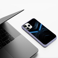 Чехол iPhone 11 Pro матовый Синяя неоновая полоса на черном фоне, цвет: 3D-светло-сиреневый — фото 2