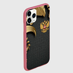 Чехол iPhone 11 Pro матовый Золотой герб России и объемные узоры, цвет: 3D-малиновый — фото 2