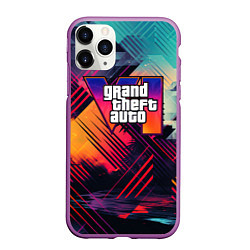 Чехол iPhone 11 Pro матовый GTA 6 abstract logo, цвет: 3D-фиолетовый