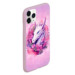 Чехол iPhone 11 Pro матовый Дракон с цветами в акварельном стиле, цвет: 3D-розовый — фото 2