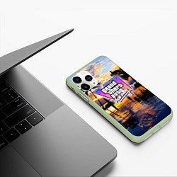 Чехол iPhone 11 Pro матовый Grand theft auto 6 vice city, цвет: 3D-салатовый — фото 2