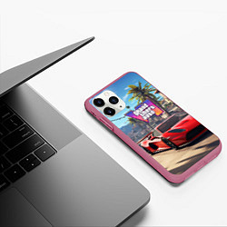 Чехол iPhone 11 Pro матовый GTA 6 red auto, цвет: 3D-малиновый — фото 2