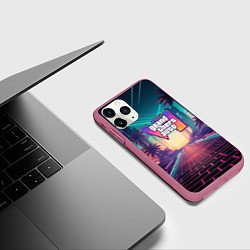 Чехол iPhone 11 Pro матовый GTA 6 night city logo, цвет: 3D-малиновый — фото 2