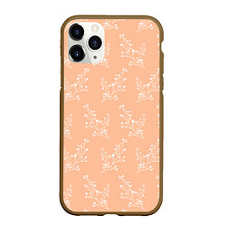 Чехол iPhone 11 Pro матовый Белые ветки на персиковом фоне, цвет: 3D-коричневый