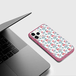Чехол iPhone 11 Pro матовый Веточки омелы и остролиста для праздника, цвет: 3D-малиновый — фото 2
