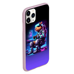 Чехол iPhone 11 Pro матовый Капибара в виртуальном шлеме - киберпанк, цвет: 3D-розовый — фото 2