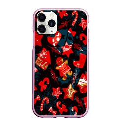 Чехол iPhone 11 Pro матовый Рождественские узоры красные
