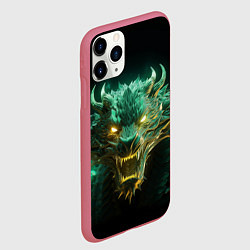 Чехол iPhone 11 Pro матовый Зеленая голова дракона неон 2024, цвет: 3D-малиновый — фото 2