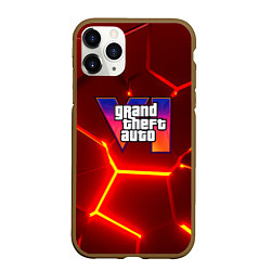 Чехол iPhone 11 Pro матовый GTA 6 лого на фоне разлома красных плит