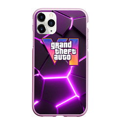 Чехол iPhone 11 Pro матовый GTA 6 лого на фоне разлома фиолетовых плит