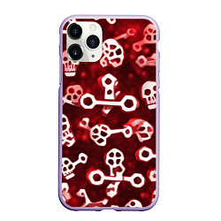 Чехол iPhone 11 Pro матовый Белые черепки и кости на красном фоне