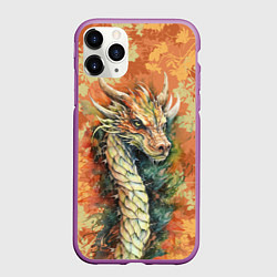 Чехол iPhone 11 Pro матовый Зеленый древесный дракон с листьями