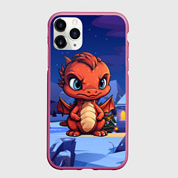 Чехол iPhone 11 Pro матовый Забавный красный дракон 2024, цвет: 3D-малиновый