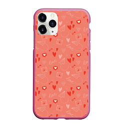 Чехол iPhone 11 Pro матовый Love heart message pattern, цвет: 3D-малиновый